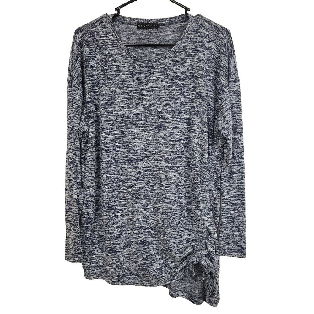 Design History Womens Tunic Top Large Gray Heather Cinched Soft Knit Long Sleeve
